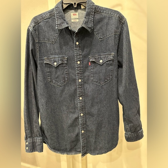 Levi's Barstow Western Indigo Denim Shirt Pearl Snap Closure - Sz L - Picture 3 of 16